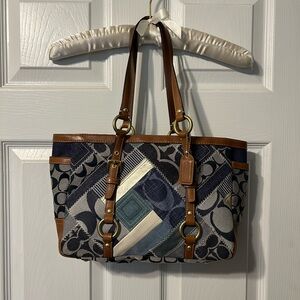 Coach Patchwork Tote Bag - Blue and Brown